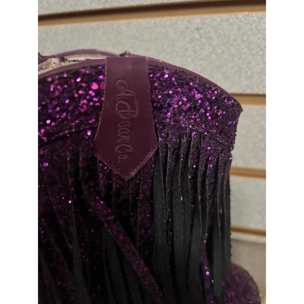 A Bear Co Kids Purple Glitter Fringe Cowboy Boots Western Side Zip Size 6 fit 8